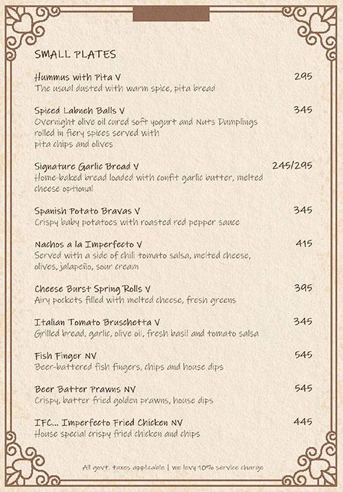 Menu at Imperfecto - Logix Mall, Noida