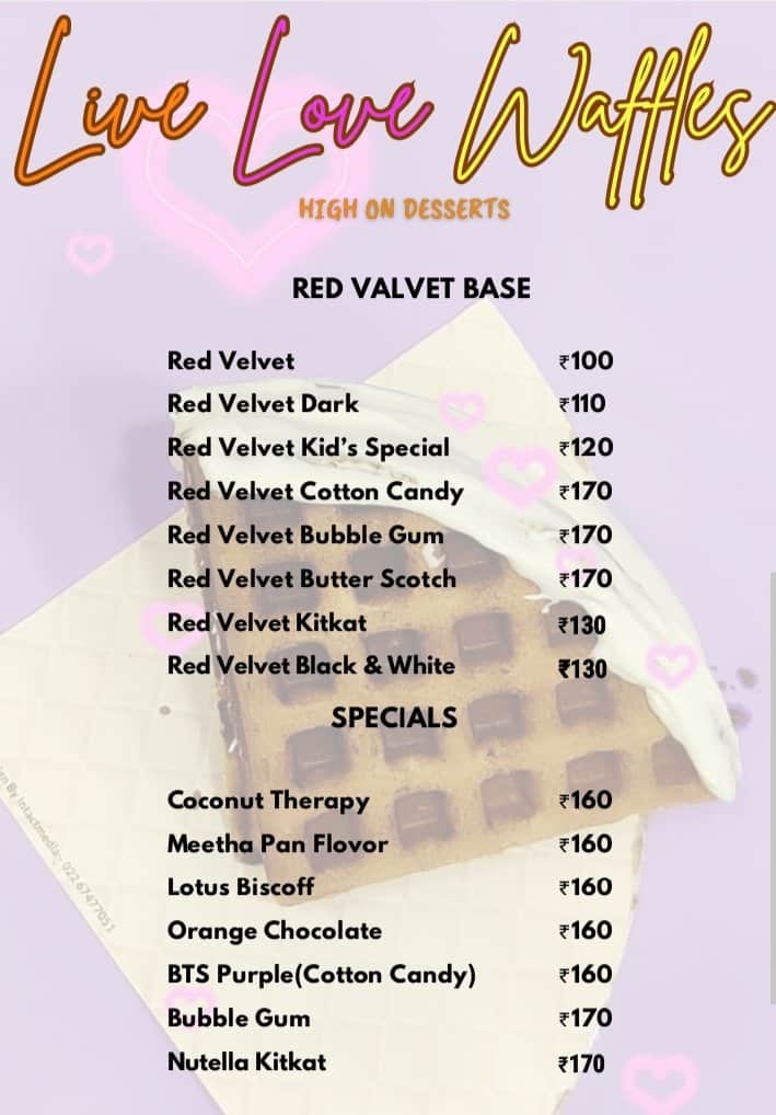 Menu of Live Love Waffles, Sayajipura, Vadodara