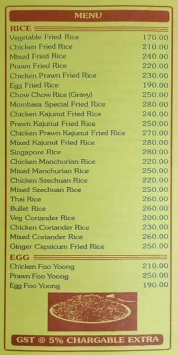 The Mombasa menu