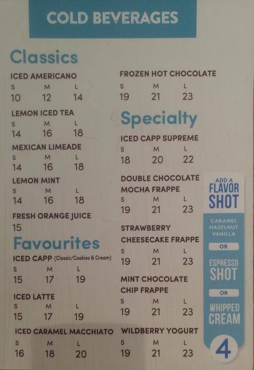 Menu at Tim Hortons cafe, Abu Dhabi, Abu Dhabi Muncipality Building
