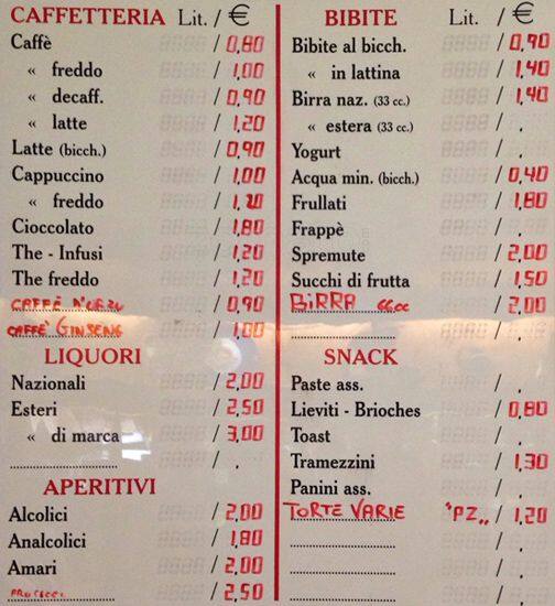 Menu di Bar Latteria Petrone 