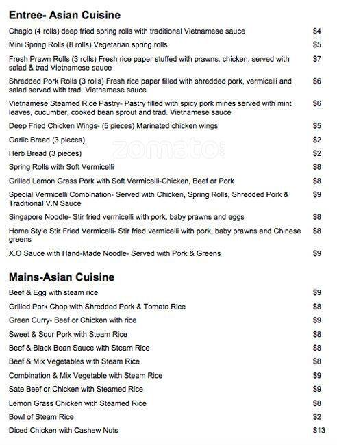 The Meridian Hotel Brasserie Menu - Urbanspoon/Zomato