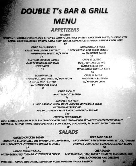 Menu of Double T's Bar & Grill, Sugar Land, Houston