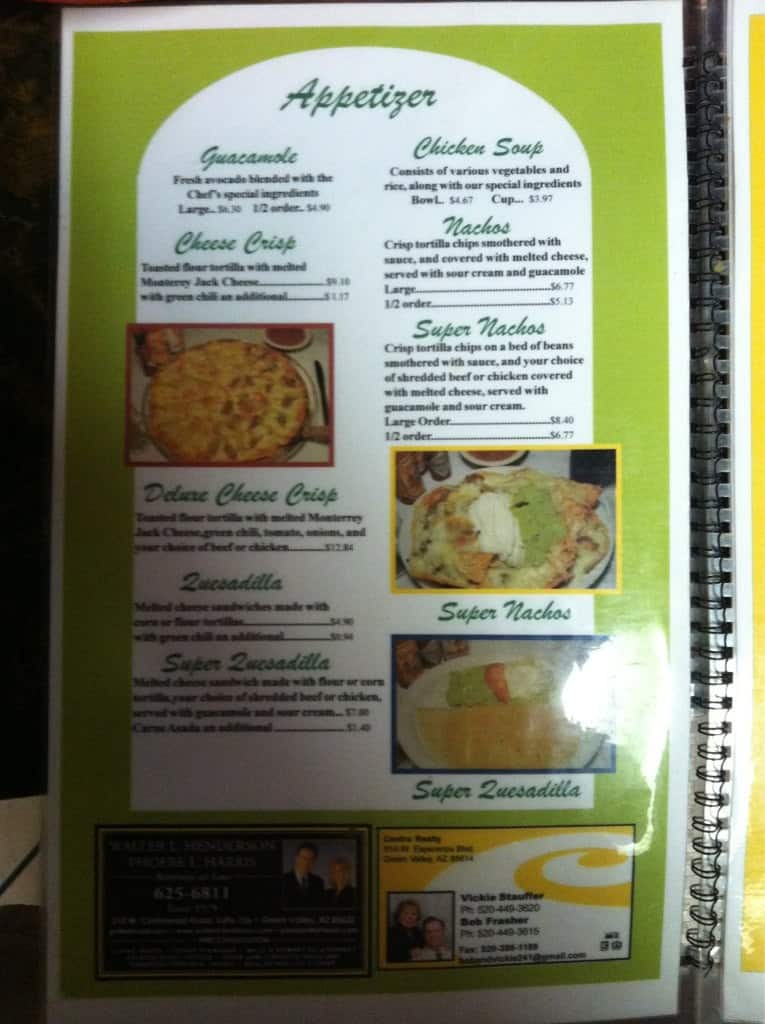 La Placita Cafe Menu, Menu for La Placita Cafe, Green Valley, Tucson