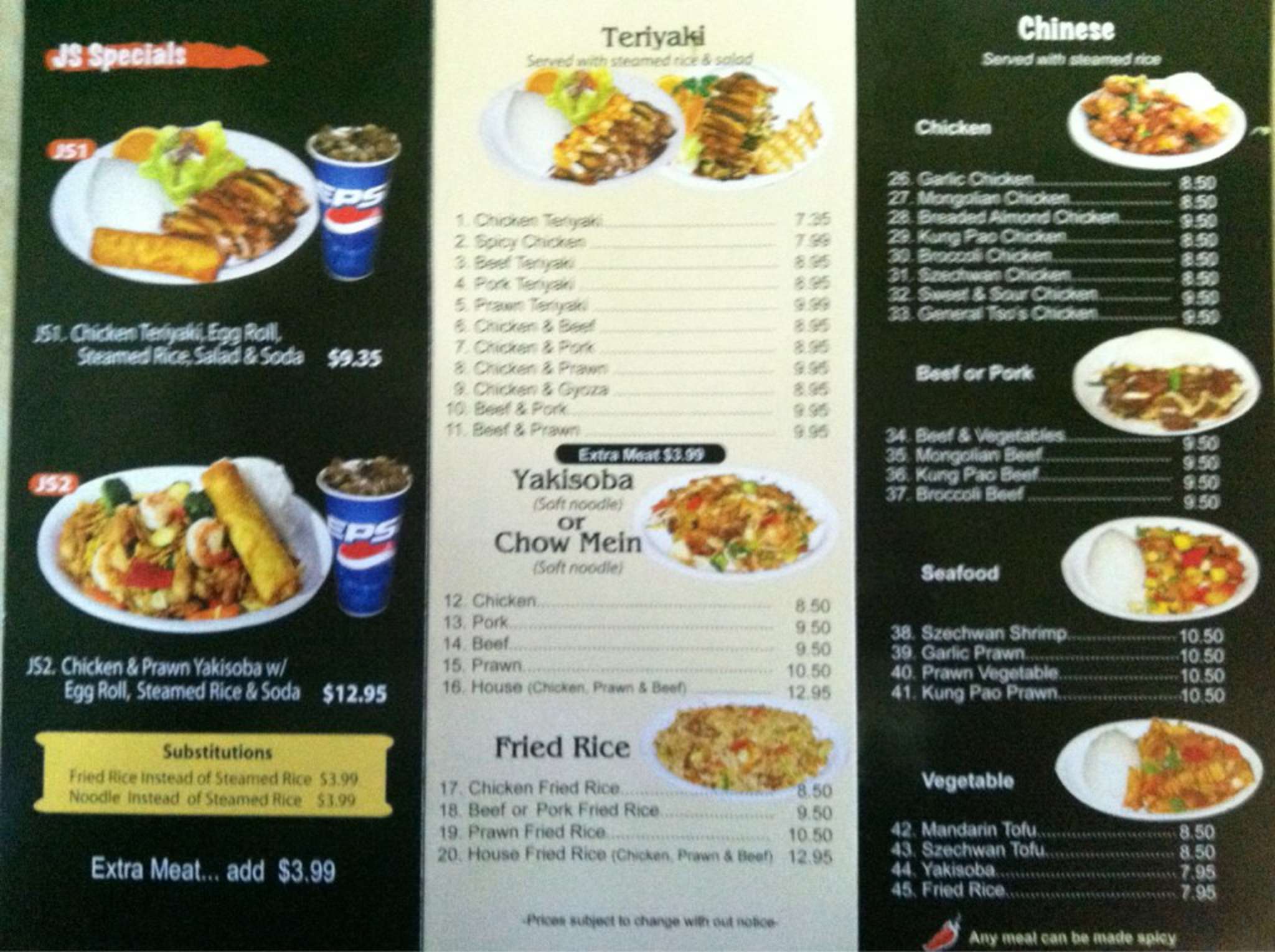 Menu at J S Asian Flaming Grill restaurant, Yakima
