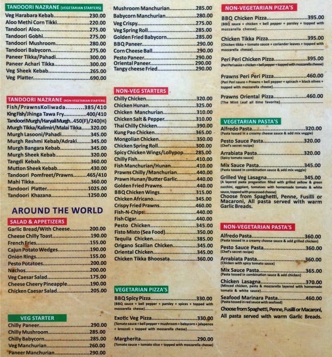 The Mint Leaf Lounge Menu, Menu for The Mint Leaf Lounge, Airoli, Navi ...