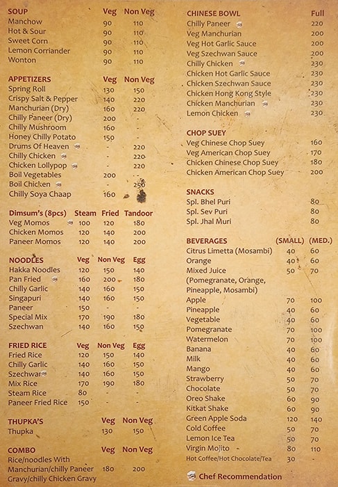 Kitchen & Chicken menu
