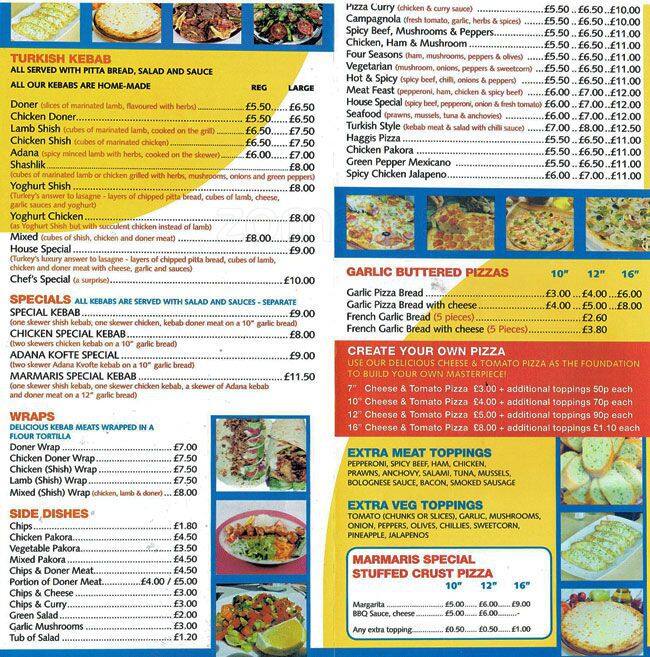 Menu at Marmaris restaurant, Edinburgh, 40 Duart Cres