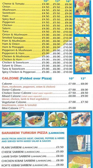 Marmaris Kebab & Pizza House menu