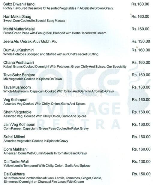 Spice Village Restaurant menu
