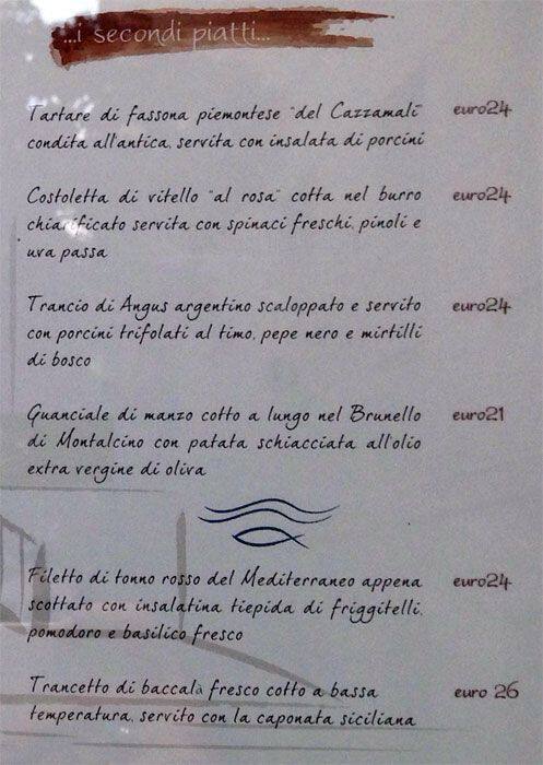 Menu di Taverna del Verziere 