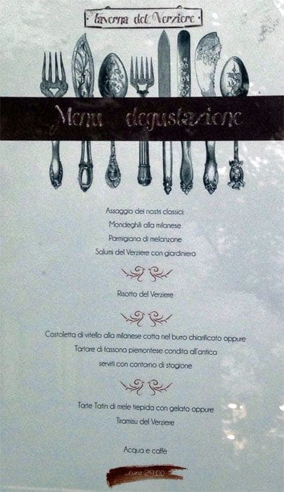 Menu di Taverna del Verziere 