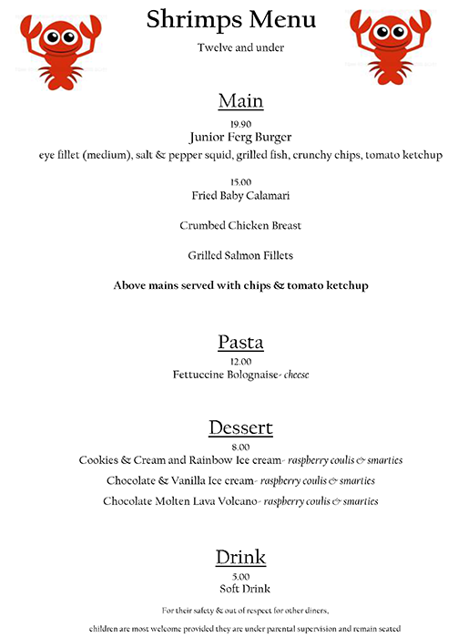 Menu at Lobster Cave restaurant, Beaumaris, 16/18 N Concourse