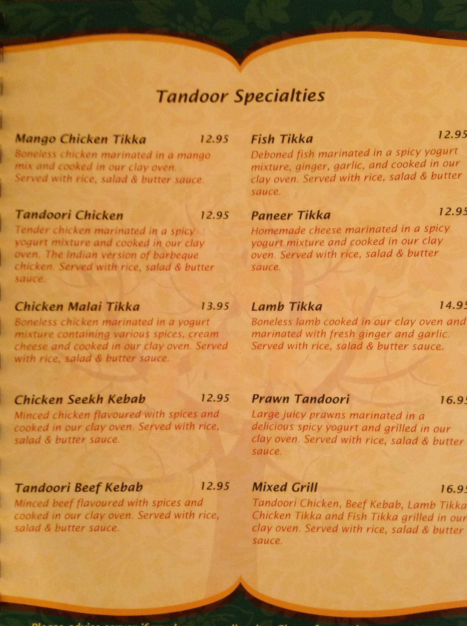 Menu at The Mango Tree restaurant, Medicine Hat, 502 South Railway Street