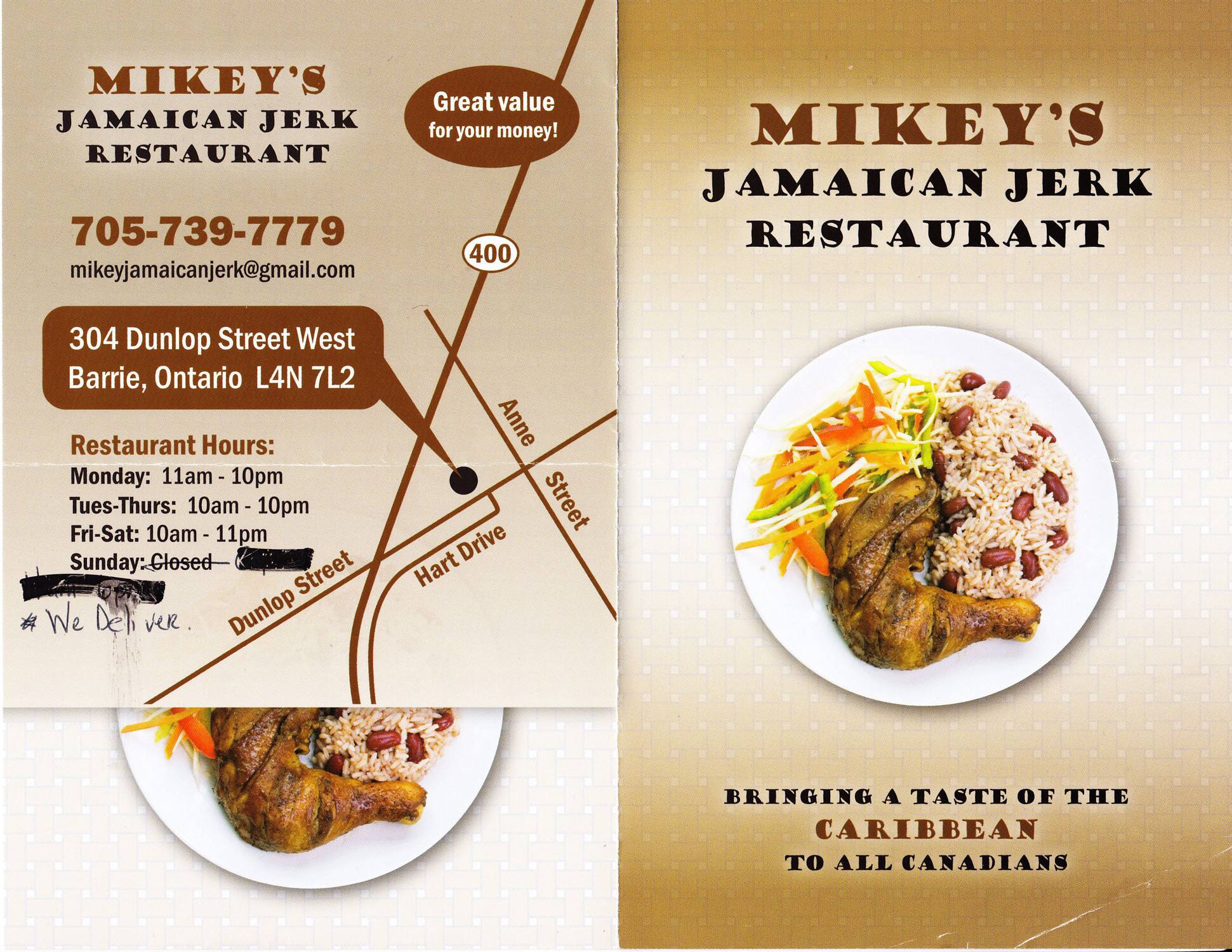 Menu at Mikey's Jamaican Jerk Restaurant, Barrie
