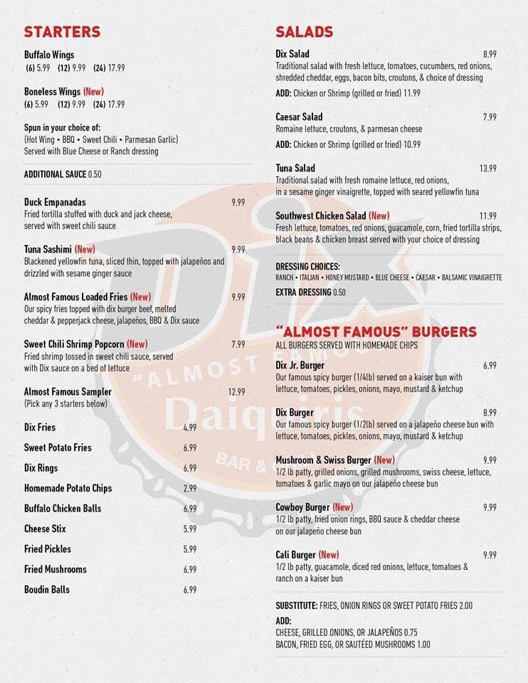 Dix "Almost Famous" Daiquiris Menu Urbanspoon/Zomato
