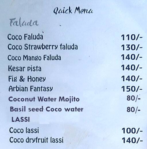 Menu of Coco House, Jayanagar, Bangalore
