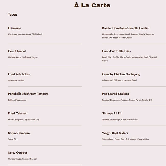 Menu of Siddharta Lounge by BuddhaBar, Dubai Marina, Dubai