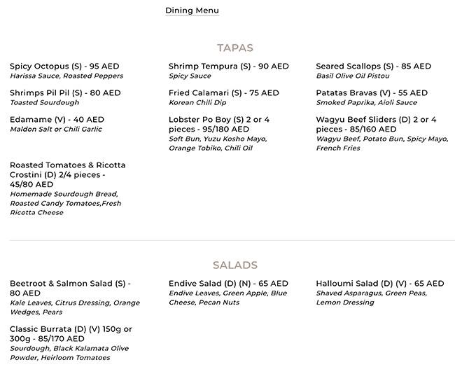 Menu of Siddharta Lounge by BuddhaBar, Dubai Marina, Dubai