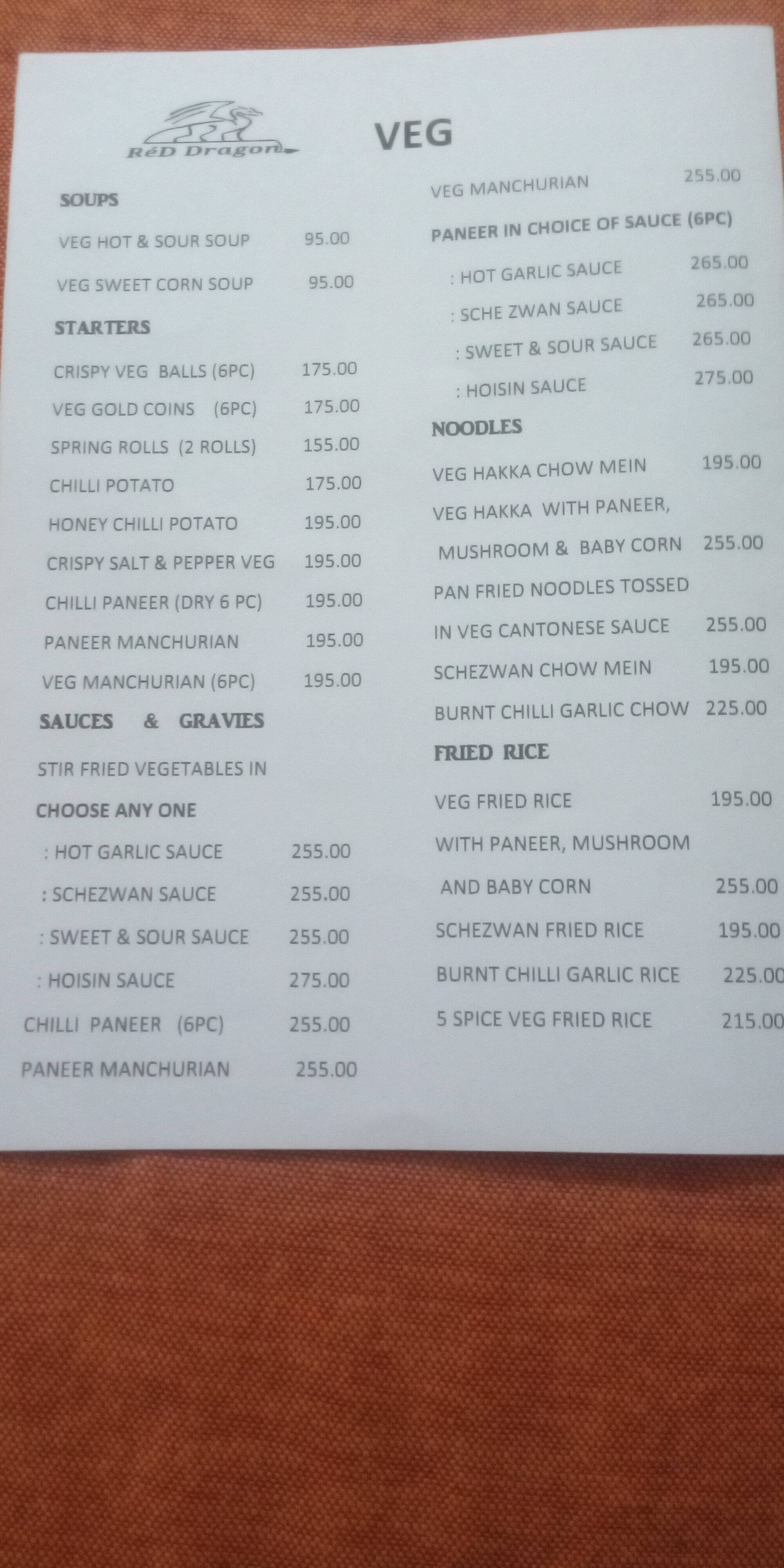 Menu of Red Dragon, Beta 1, Greater Noida