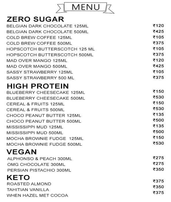 Menu of Go Zero Ice Creams & Desserts, Navrangpura, Ahmedabad