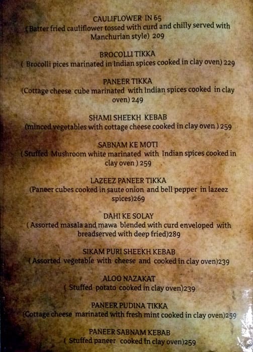Menu at The Veg Kitchen, Mysuru
