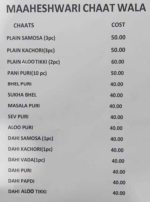 Maaheshwari Chaatwala menu
