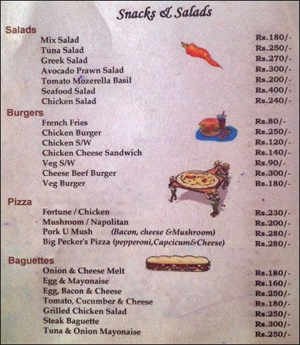 Big Peckers menu