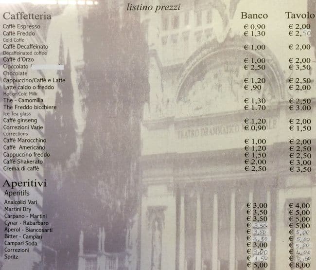 Menu di Caffè Costantino 