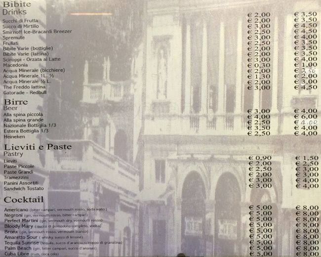 Menu di Caffè Costantino 