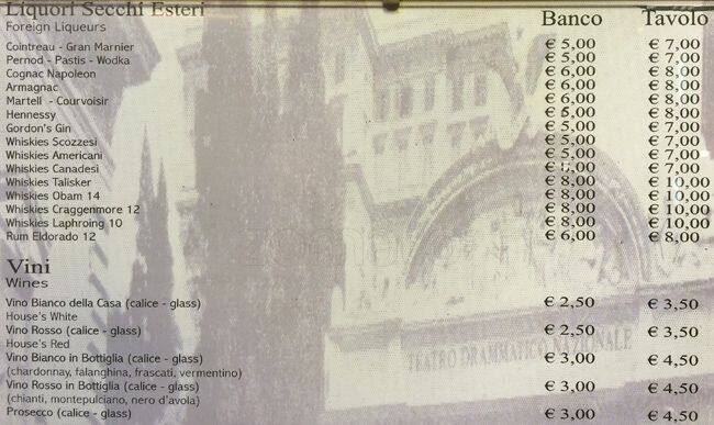 Menu di Caffè Costantino 