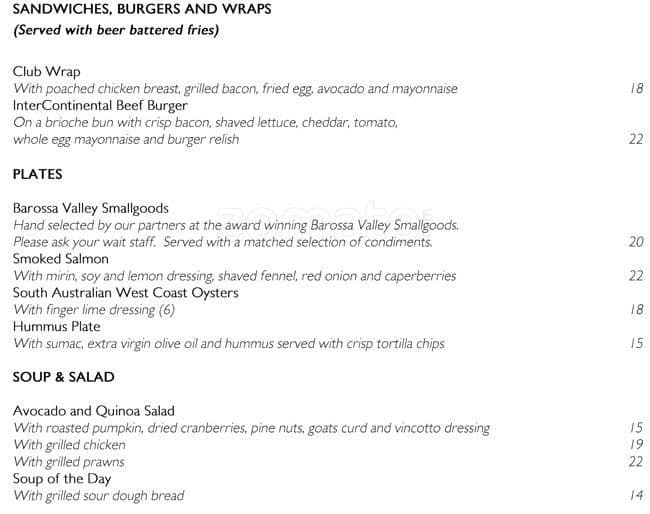 The Atrium Lounge Menu, Menu for The Atrium Lounge, City Centre