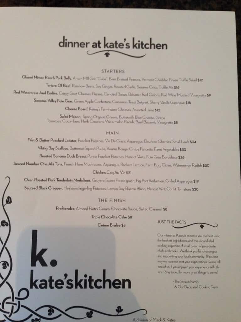 Kate's Kitchen menu, Menu restauracji Kate's Kitchen, Franklin