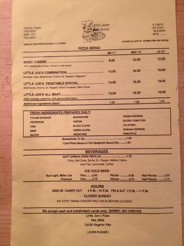 Little Joe's Restaurant Menu