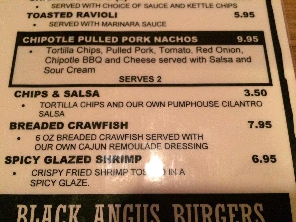 Menu at The Pump House pub & bar, Wood River