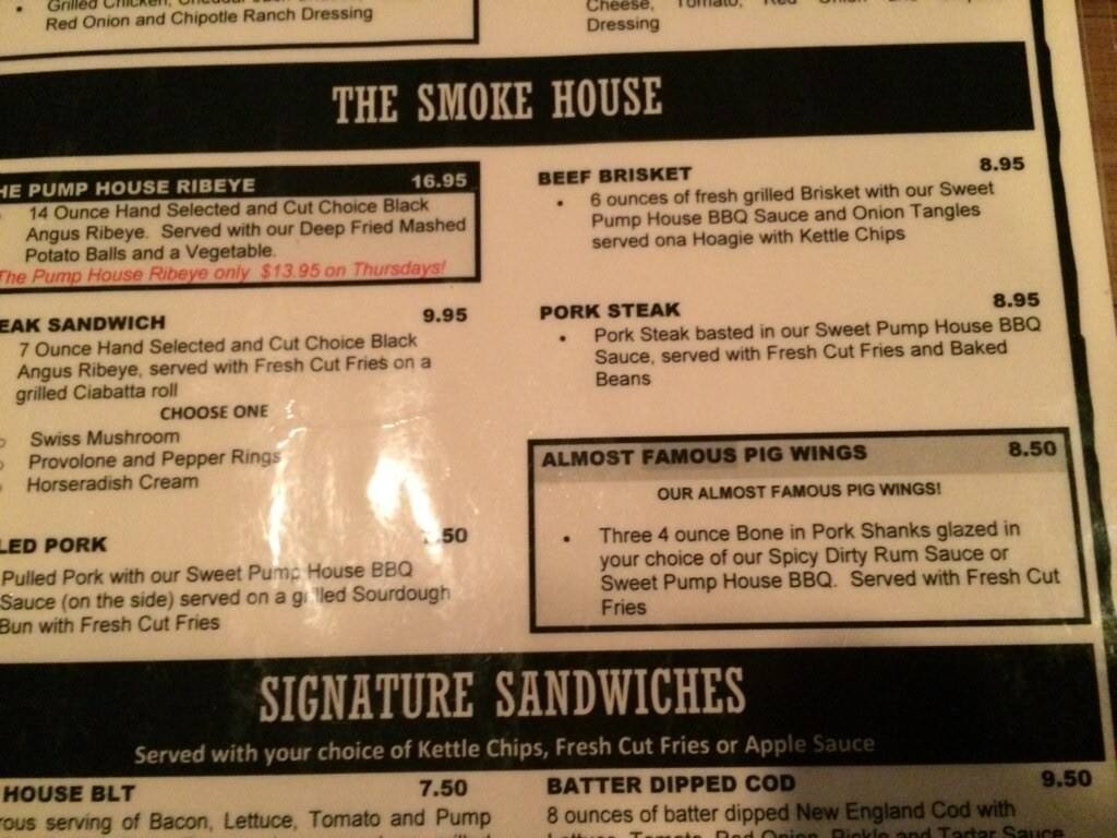 Menu at The Pump House pub & bar, Wood River