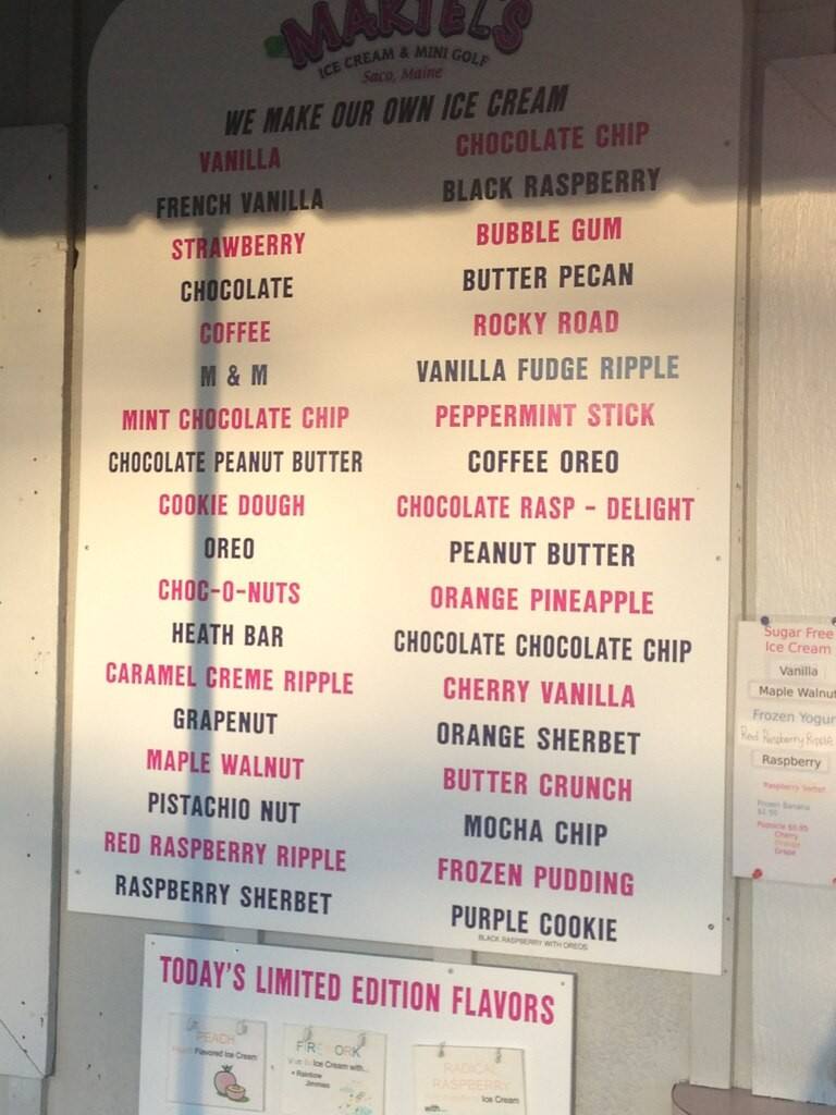 Menu at Martel's Ice Cream, Saco