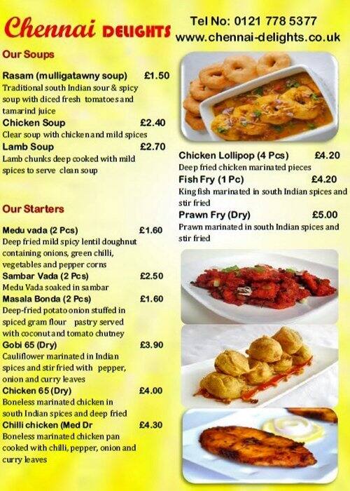 Chennai Delights Menu, Menu for Chennai Delights, Sparkhill, Birmingham