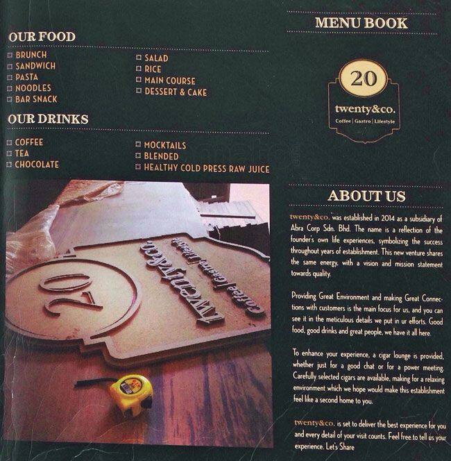 Twenty & Co Menu, Menu for Twenty & Co, Seksyen 14, Shah 