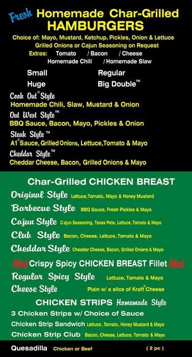 Cook Out Menu, Menu for Cook Out, Snellville, Atlanta - Urbanspoon/Zomato