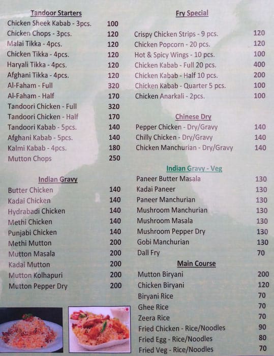 Menu of Charminar Kabab Paradise, Frazer Town, Bangalore