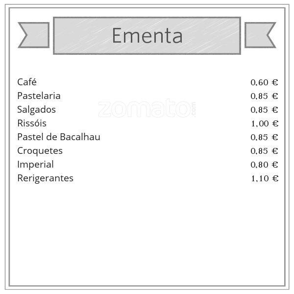 Pastelaria Menu Menu em Pastelaria Um pub & Bar, Portugal