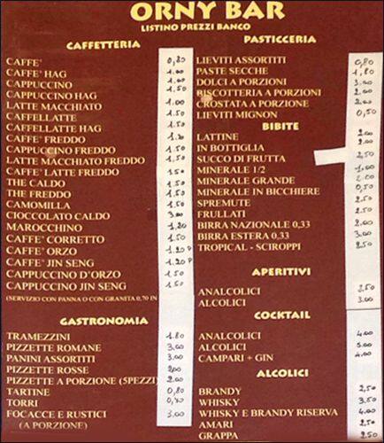 Menu di Orny Bar 