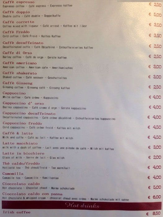 Menu di Gran Caffè Roma 