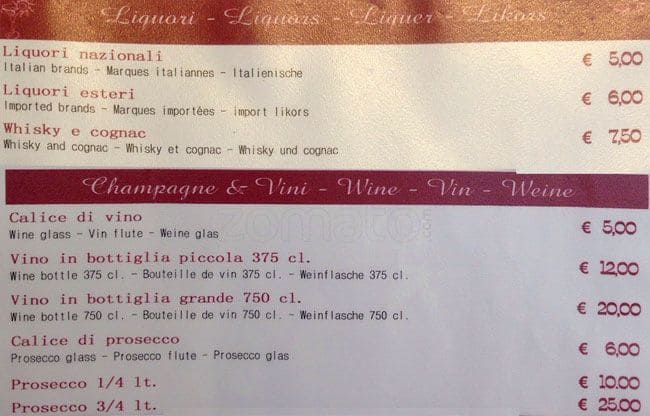 Menu di Gran Caffè Roma 