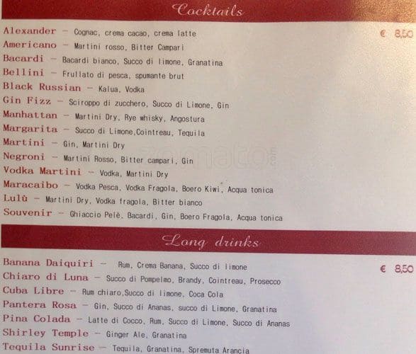 Menu di Gran Caffè Roma 