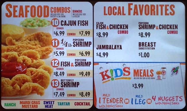 Carta de Popeyes Louisiana Kitchen