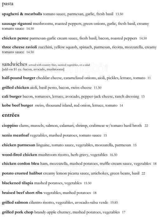 Menu at Xenia Bistro steakhouse, Alamo, 115 Alamo Plaza A