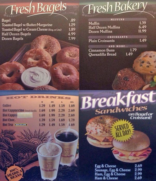 Menu at Winchell's cafe, Denver, W 1st Ave