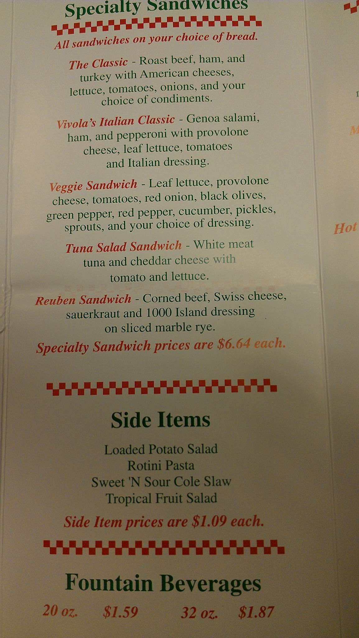 Menu at Vivola Express restaurant, Creve Coeur